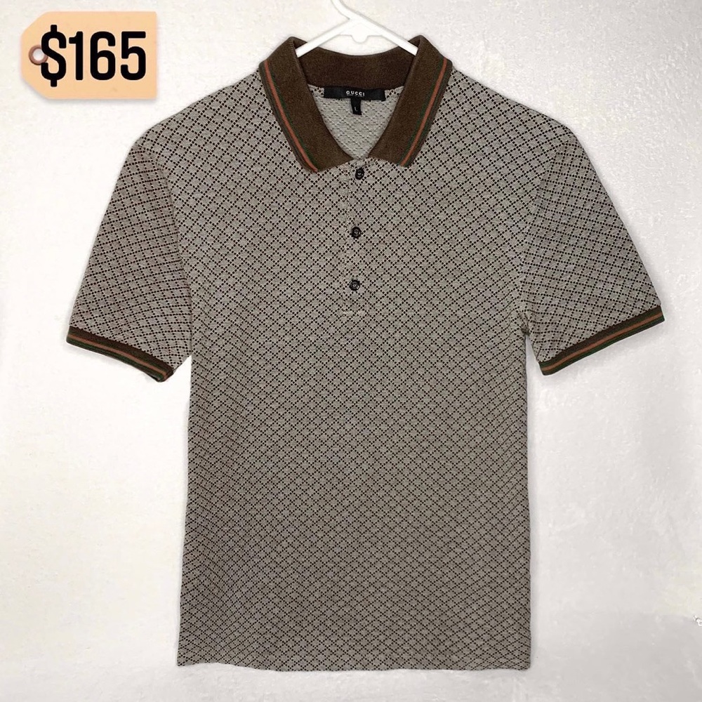 ✨✨✨✨SOLD✨✨✨✨Gucci Authentic Mens RARE Diamond Striped Slim Fit Polo Shirt Large